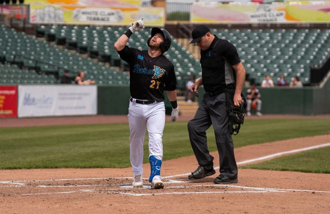 York Revolution's Trent Giambrone (27) after scoring against the Black Socks during their game at Fan Fest at WellSpan Park in York on Saturday, Apr. 22, 2023.