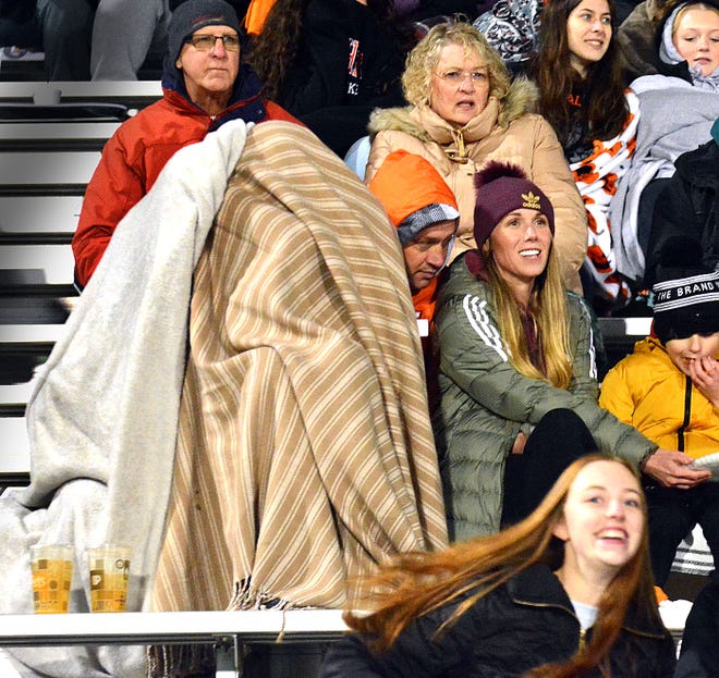 Central York football fans huddled under blankets on a cold Friday night during the Panthers' District 3 Class 6A playoff game against Central Dauphin on Friday, Nov. 10, 2023, in Springettsbury Township. Central York won, 42-34, in a back-and-forth battle.