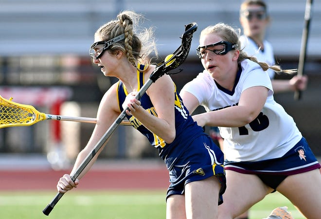 Eastern York vs. New Oxford during girls’ lacrosse action at New Oxford High School in Oxford Township, Tuesday, April 23, 2024. (Dawn J. Sagert/The York Dispatch)