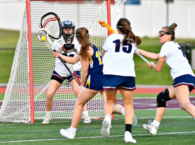Eastern York vs. New Oxford during girls’ lacrosse action at New Oxford High School in Oxford Township, Tuesday, April 23, 2024. (Dawn J. Sagert/The York Dispatch)