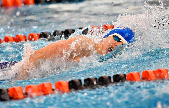 Spring Grove's Daniel K. Gordon competes in the 100 Yard Freestyle event during the York-Adams League Swimming Championship at Central York High School in Springettsbury Township, Saturday, Feb. 9, 2019. Dawn J. Sagert photo