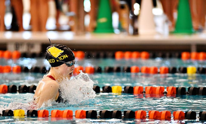 Red Lion's Arabella Butera competes in the 100 Yard Backstroke event during York-Adams League Swimming Championship at Central York High School in Springettsbury Township, Saturday, Feb. 9, 2019. Dawn J. Sagert photo