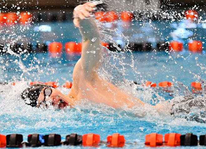 Dallastown's Thomas Smolinski competes in the 100 Yard Freestyle event during the York-Adams League Swimming Championship at Central York High School in Springettsbury Township, Saturday, Feb. 9, 2019. Dawn J. Sagert photo