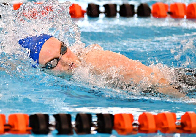 Spring Grove's Ella C. Calder competes in the 500 Yard Freestyle event during York-Adams League Swimming Championship at Central York High School in Springettsbury Township, Saturday, Feb. 9, 2019. Dawn J. Sagert photo