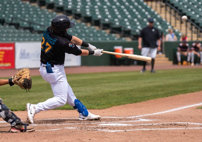 York Revolution's Trent Giambrone (27) against the Black Socks during their game at Fan Fest at WellSpan Park in York on Saturday, Apr. 22, 2023.