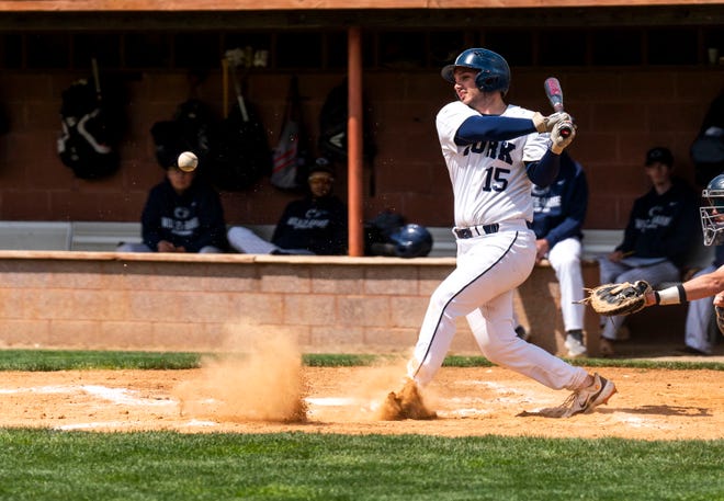 Penn State York's Evan Tanner (15) against Penn State Wilkes-Barre during their baseball game in Spry on Tuesday, Apr. 25, 2023.