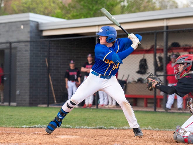 Kennard-Dale's Koy Swanson (17) against Dover during their baseball game in Dover Wednesday, Apr. 26, 2023.