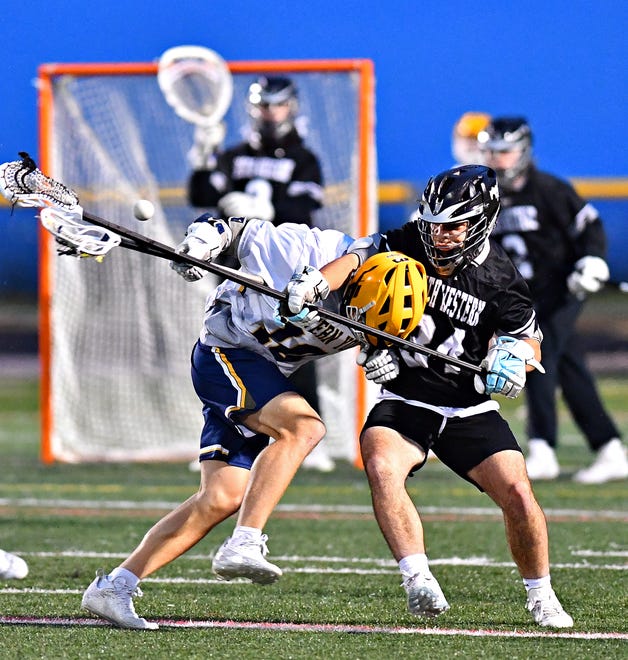 South Western vs. Eastern York during boys’ lacrosse action at Eastern York High School in Lower Windsor Township, Tuesday, May 2, 2023. South Western would win the game 13-6. Dawn J. Sagert photo
